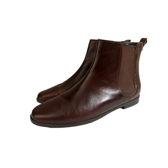 Zara Boots Brown Leather Pull-On Chelsea Ankle Bootie Size 38 - Picture 3 of 7